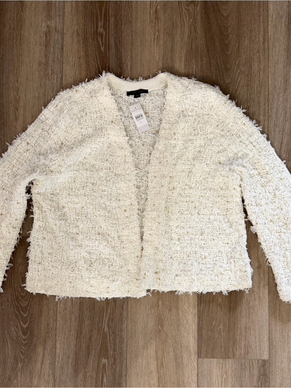 Ann Taylor Cream Bouclé Open-Front Cardigan